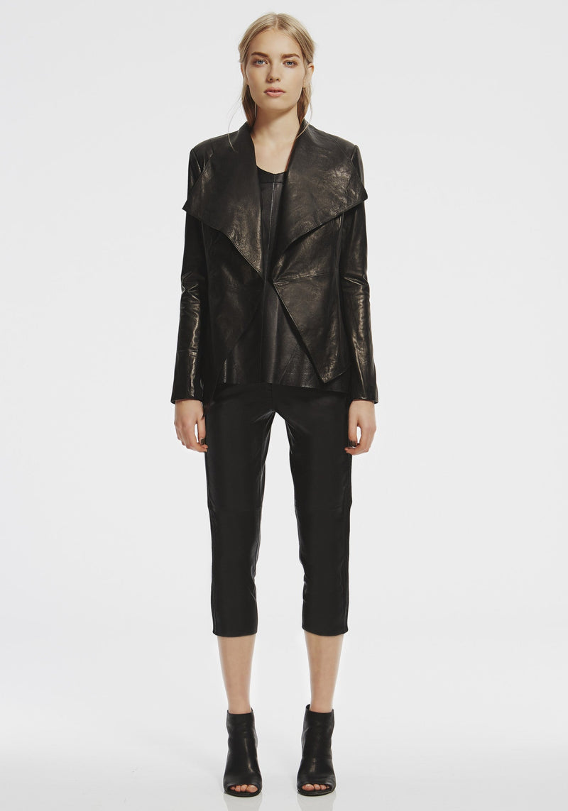 Isabella Drape Jacket Black Leather