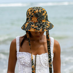 Jasmine Batik Bucket Hat in Coffee Brown and Black