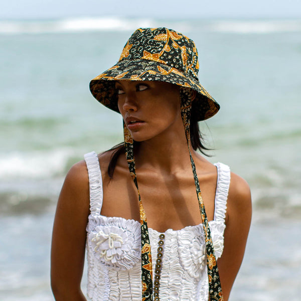 Jasmine Batik Bucket Hat in Coffee Brown and Black