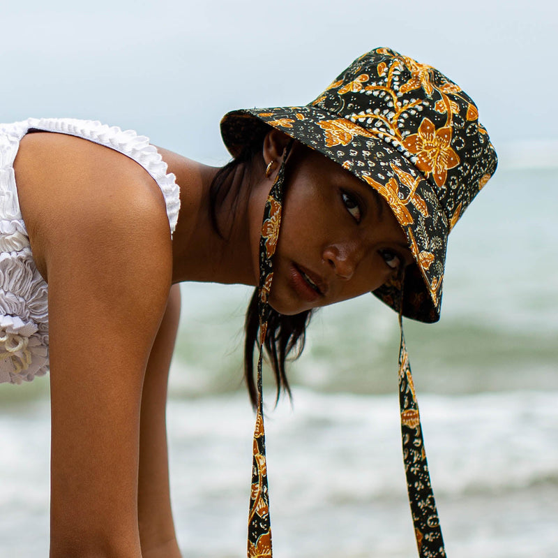 Jasmine Batik Bucket Hat in Coffee Brown and Black