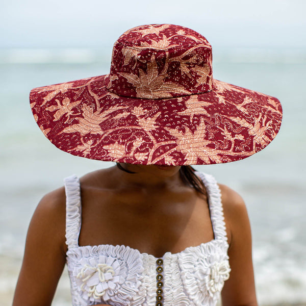 KUSUMA Chinoiserie Batik Hat in Maroon Red