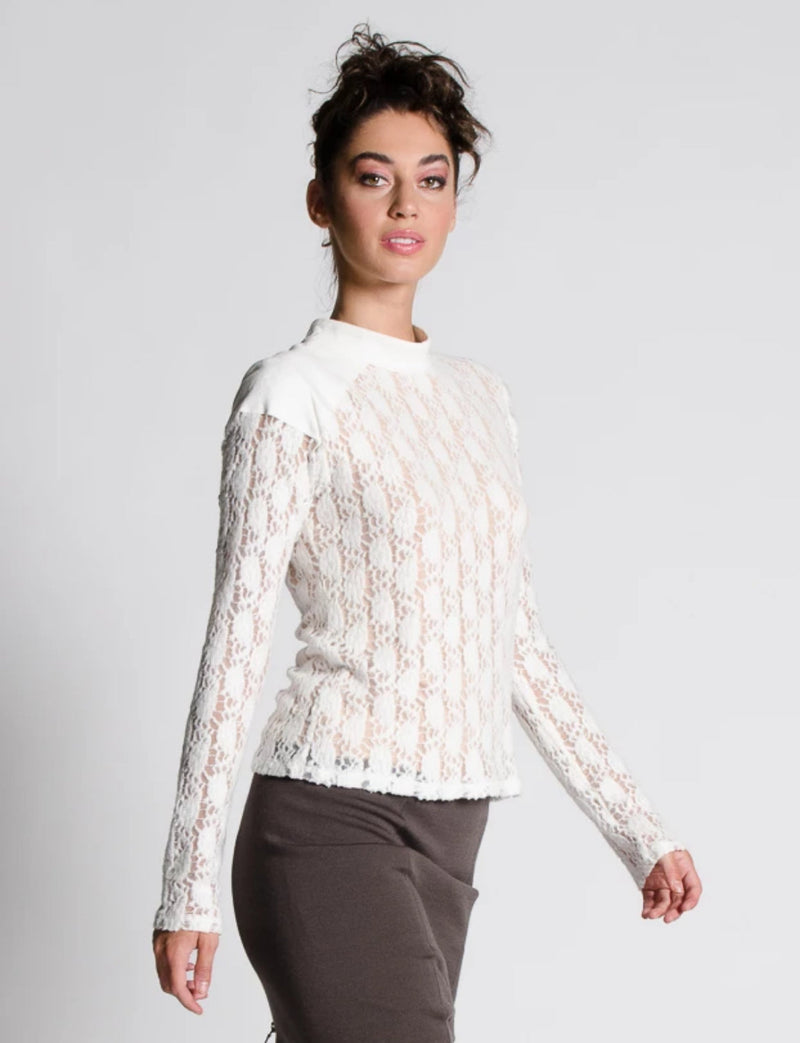 SCARLETTE Cream Sweater Lace Knit Top