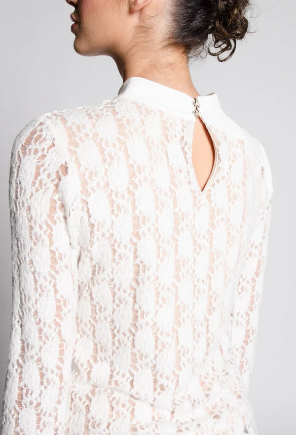 SCARLETTE Cream Sweater Lace Knit Top