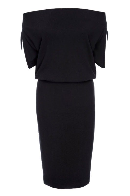 ALEXI Off-the-Shoulder Black Knit Dress