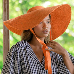 LOLA Wide Brim Jute Straw Hat in Orange