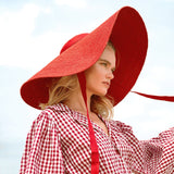 LOLA Wide Brim Jute Straw Hat in Red