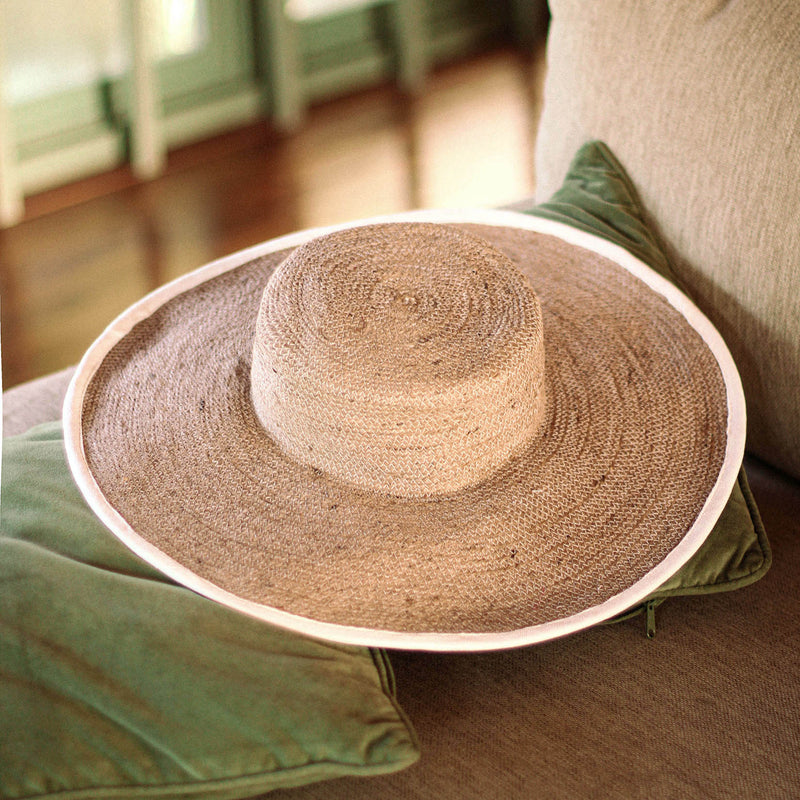 LOLO Wide-Brim Jute Boater Hat in Natural Beige