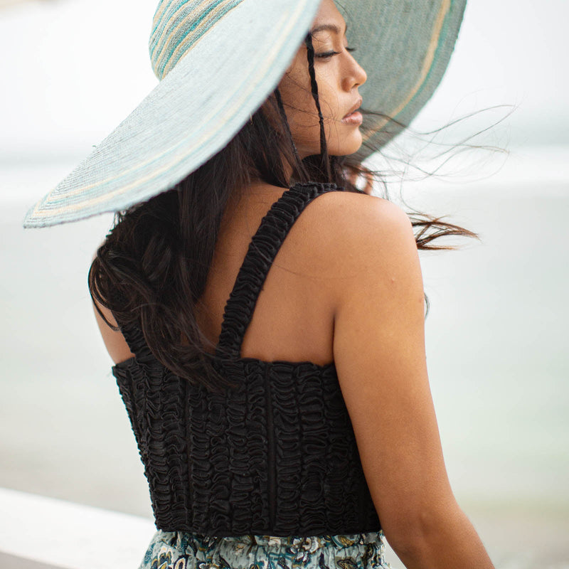 MARIGOLD Hand-Embroidered Ribbon Bustier Top in Black