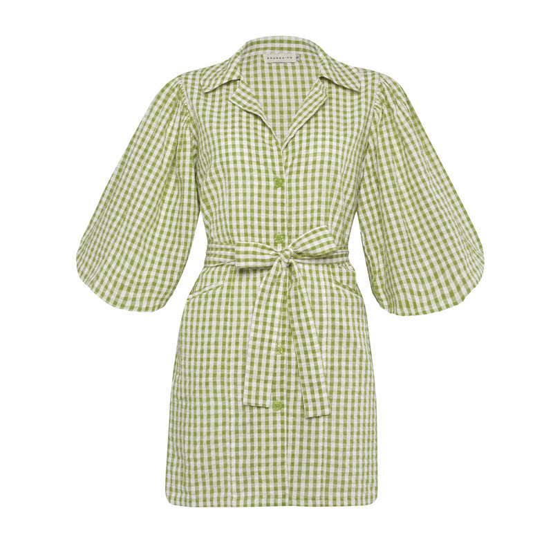 MEGHAN Mini Gingham Dress, in Lime Green