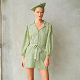 MEGHAN Mini Gingham Dress, in Lime Green