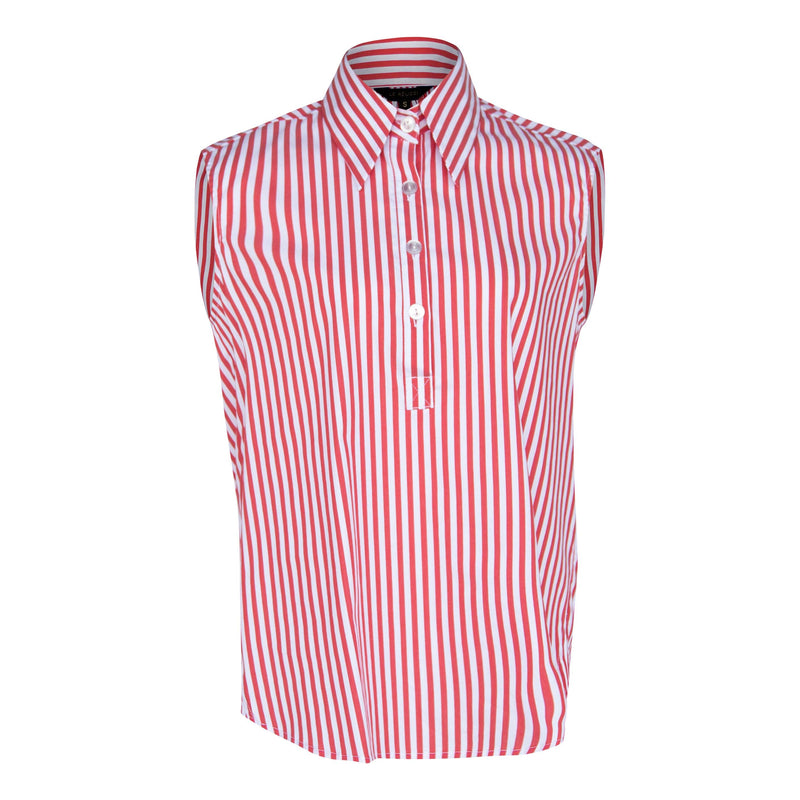 Italian Cotton Stripe Red Sleeveless Top