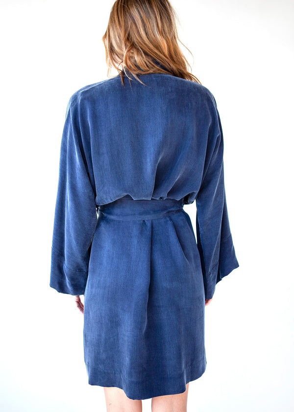 Midnight Blue Mini Kimono Robe