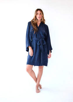 Midnight Blue Mini Kimono Robe