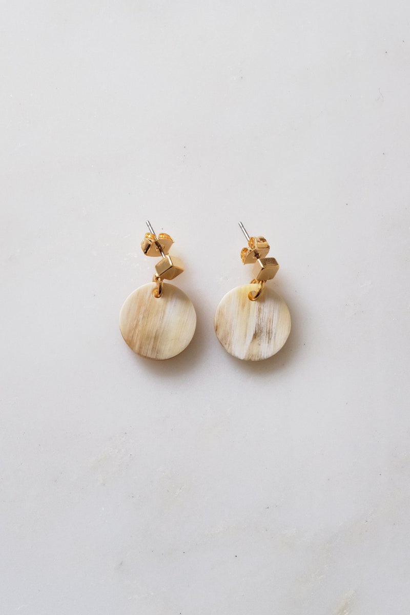 Nho Be Circle Buffalo Horn Stud Dangle Earrings