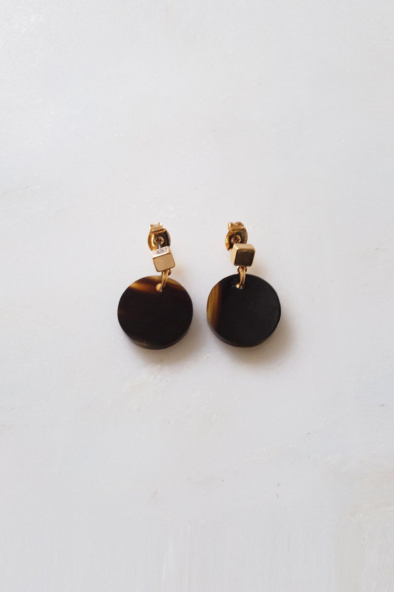 Nho Be Circle Buffalo Horn Stud Dangle Earrings