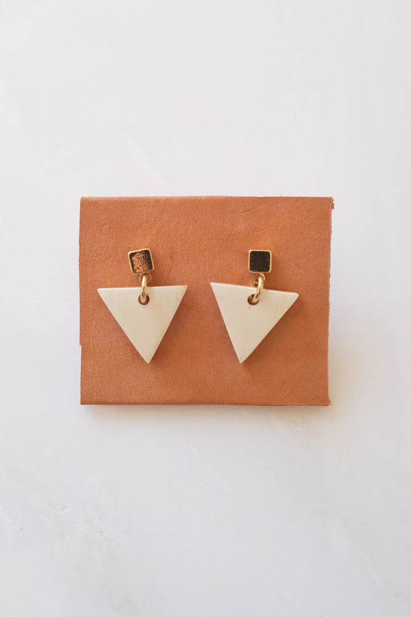 Nho Be Triangle Buffalo Horn Stud Dangle Earrings