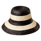 NONA Striped Bucket Palm Straw Hat, in Black and Natural