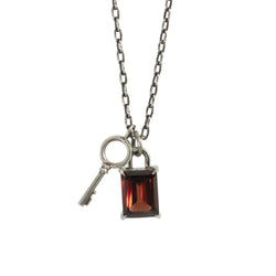 Garnet Lock & Key Necklace - Sterling Silver