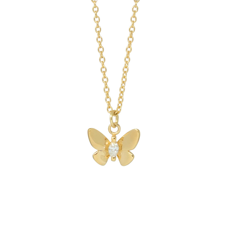 Butterfly Diamond Necklace - 14K Yellow Gold