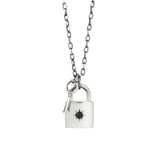 Padlock and Key Necklace With Garnet/Black Diamond - Sterling Silver