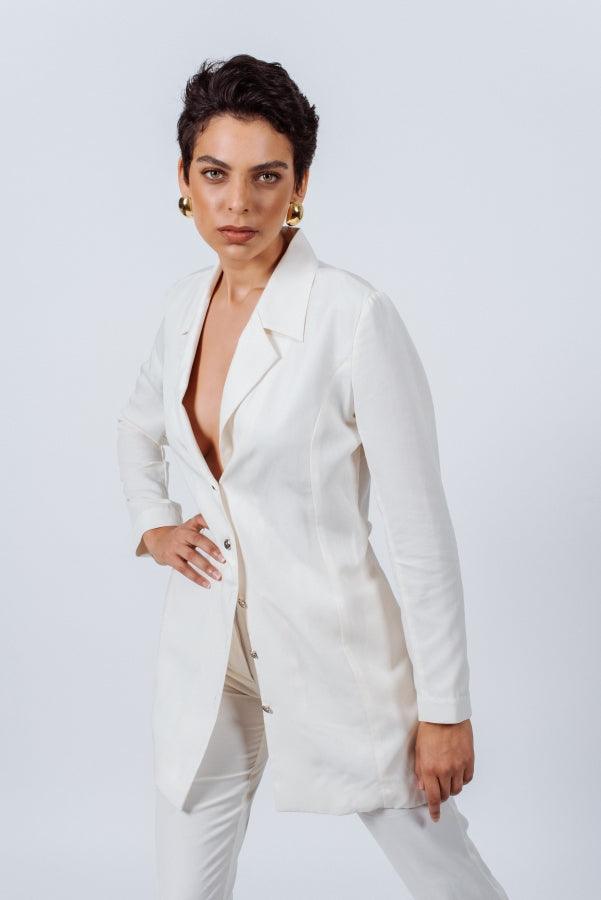 The Grace Long Blazer Dress in White