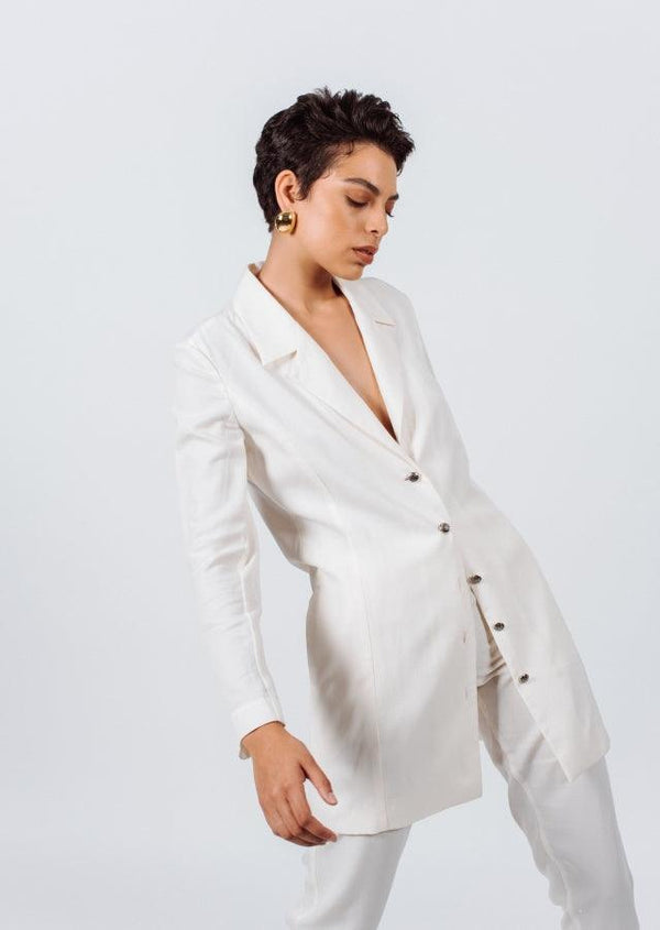 The Grace Long Blazer Dress in White