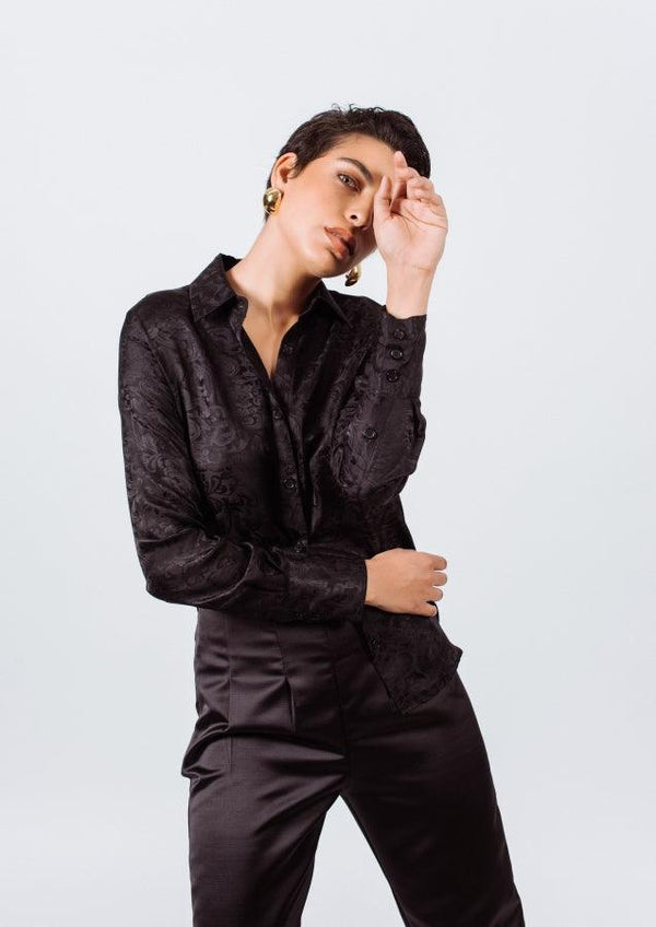 Elegance Silk Blouse in Black Paisley