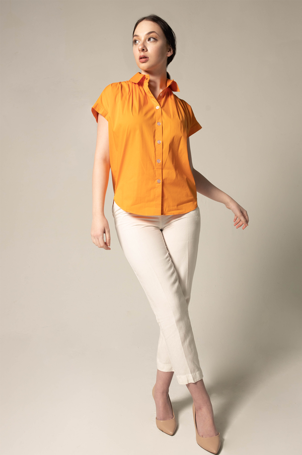 Women's Gather Collar Shirt in Orange