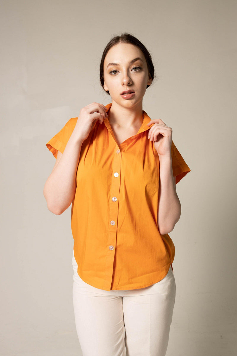 Women's Gather Collar Shirt in Orange