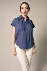 Women's Gather Collar Shirt in Navy