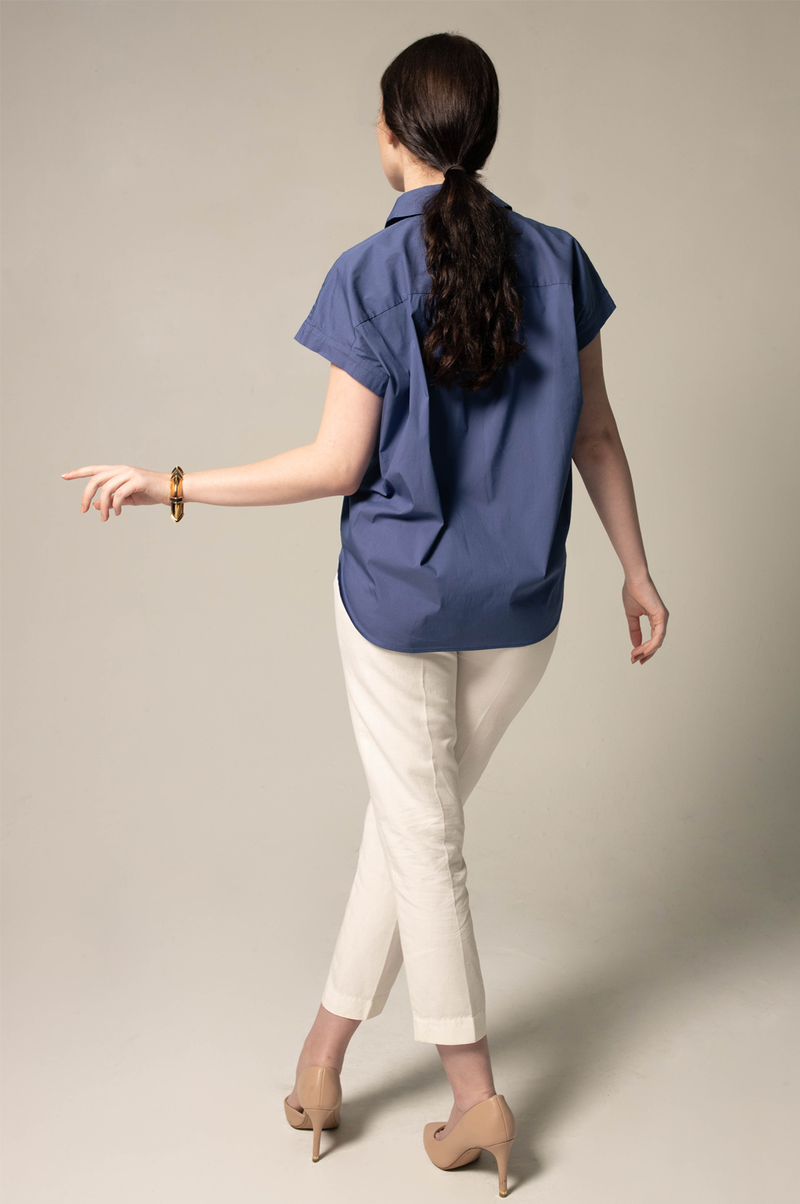 Women's Gather Collar Shirt in Navy