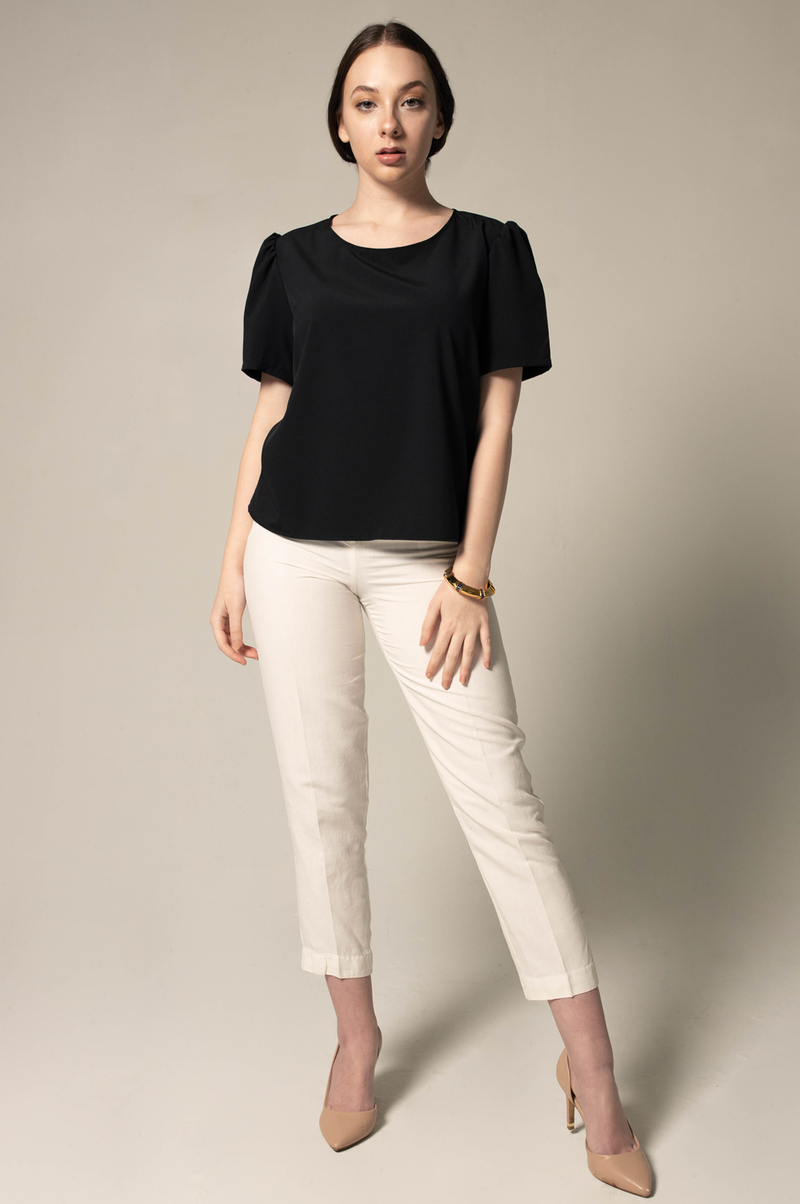 Elegance Round Neck Blouse in Black