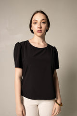 Elegance Round Neck Blouse in Black