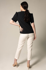 Elegance Round Neck Blouse in Black