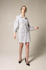 Shirt Dress With Oversized Sleeves in White Floral