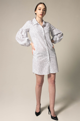 Shirt Dress With Oversized Sleeves in White Floral