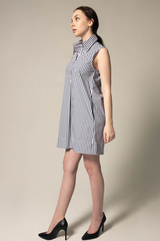 Italian Cotton Blue Stripe Sleeveless Dress