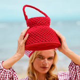 PETITE NAGA Macrame Bucket Bag in Scarlet Red