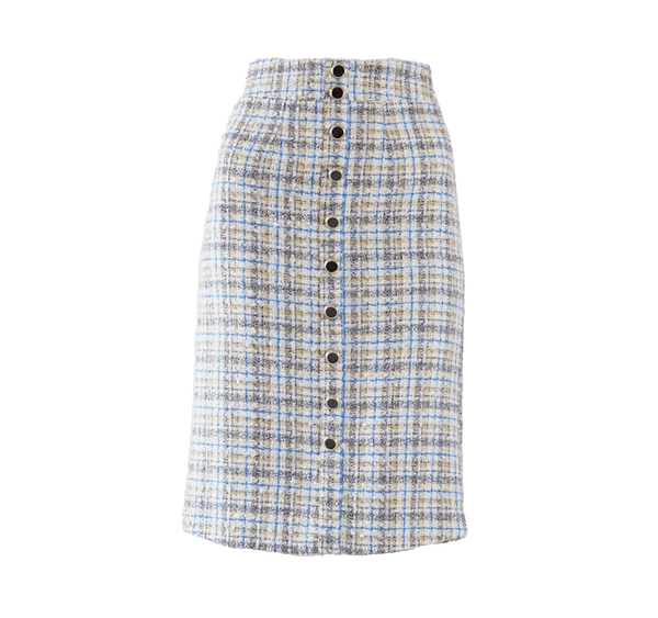 Luxe Plaid Tweed Pencil Skirt