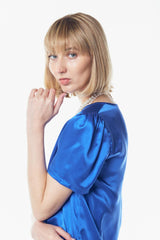 Shining V-Neck Blouse in Blue