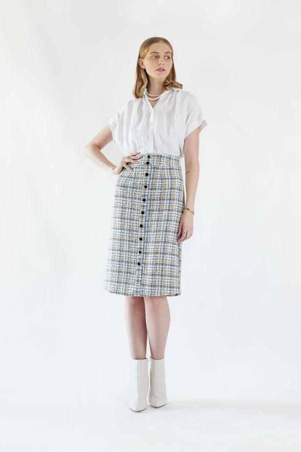 Luxe Plaid Tweed Pencil Skirt