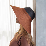 RIRI DUO Jute Handwoven Straw Hat in Burnt Sienna & Black