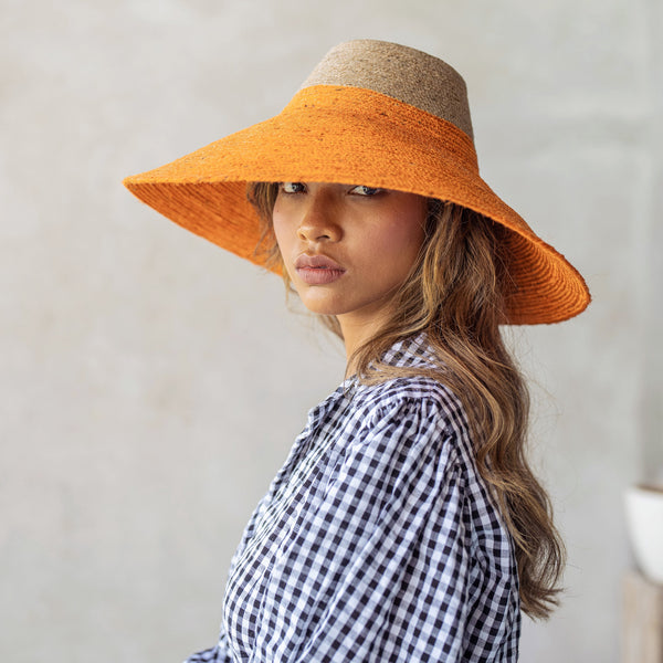 RIRI Duo Jute Handwoven Straw Hat in Pumpkin Orange