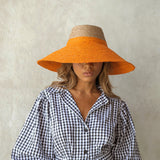 RIRI Duo Jute Handwoven Straw Hat in Tangerine Orange