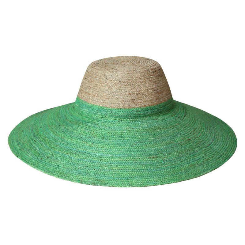 RIRI Duo Jute Handwoven Straw Hat in Natural & Kelly Green