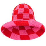 SHILO Checkered Crochet Hat in Red & Pink