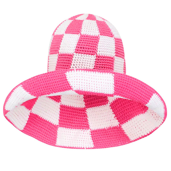 SHILO Checkered Crochet Hat in Pink & White