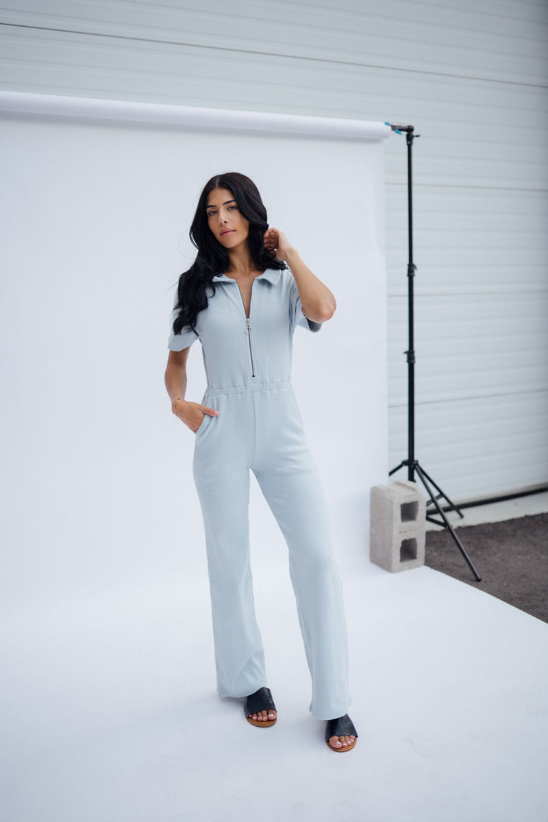 Ribbed Polo Jumpsuit Silver