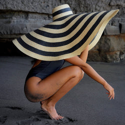 Solana Oversized Straw Hat in Black & Nude