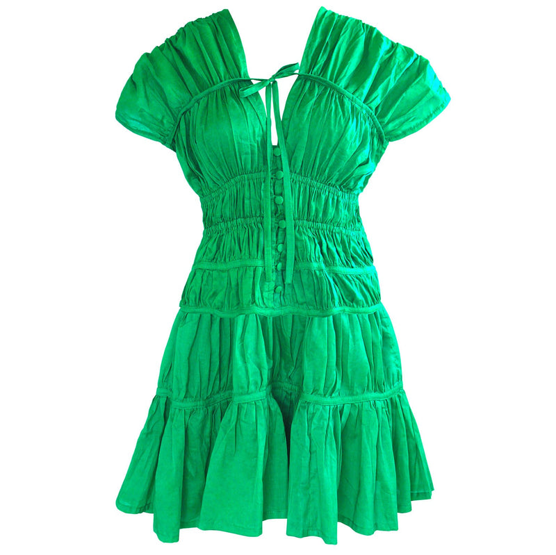 SRIKANDI Ruffle Cotton Dress in Kelly Green